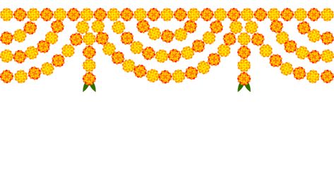 Marigold Border, Marigold Garland, Door Toran, Border Flowers, Kali Puja, Yellow Marigold, Diwali Festival Of Lights, Wedding Drawing, Border Vector