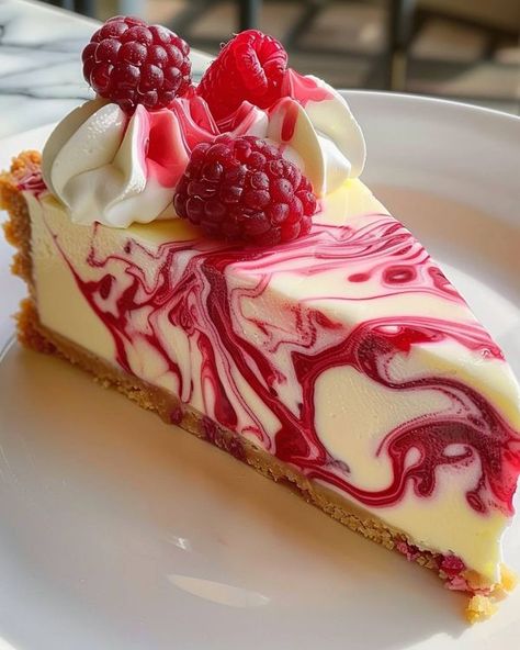 Recipes Global Pretty Cheesecake, Aesthetic Cheesecake, Marble Cheesecake, Chocolate Orange Cheesecake, Cheesecake Ingredients, Red Desserts, Raspberry Desserts, Soul Food Dinner, Fresh Raspberries