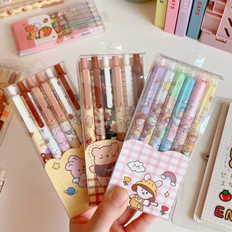 6 PCS Cute Ballpens Set School 0.5 mm Black Gel Pens Kawaii Korean stationery Pens for writing Korean School Supplies, Sarasa Pens, Stationary Obsession, Kawaii Notebook, Pretty School Supplies, Easy Korean Words, Stationery Obsession, Cute Stationary School Supplies, School Pens