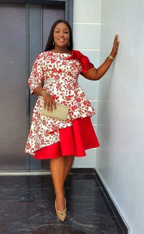 Red Church Outfit, Peplum Gown Styles, Chiffon Gown Styles, Corporate Gowns, Working Dresses, Peplum Gown, Classy Gowns, African Dresses For Kids, Short African Dresses