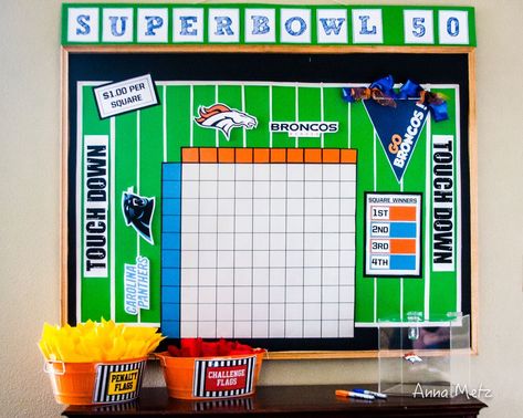 My Superbowl Squares Board - (Football Pool) Denver Broncos vs Carolina Panthers Football Squares Board, Super Bowl Pool, Fantasy Football Party, Diy Super Bowl, Superbowl Squares, Football Squares, Fantasy Football Names, Souper Bowl, Football Pool