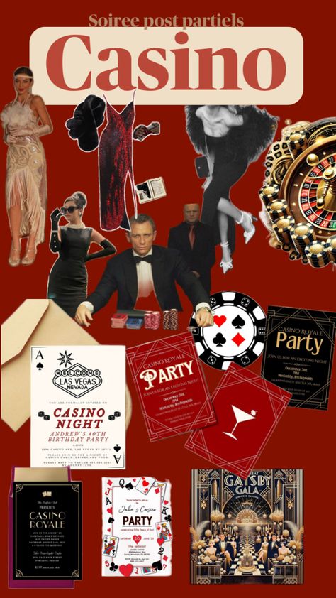 Glam Casino Theme Party, 60th Casino Birthday Ideas, Vegas 30th Birthday Theme, 30th Birthday Casino Theme, Casino Night Aesthetic, Mafia Birthday Theme, Poker Themed Birthday Party, Nye Party Themes, Casino Royale Theme Party