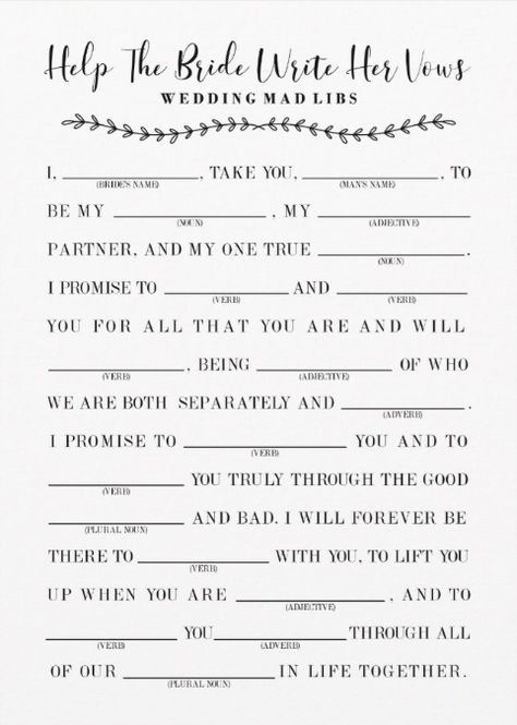 Wedding Vows Mad Libs, Wedding Vow Mad Libs, Bridal Shower Games And Activities, Bridal Shower Game Printables, Bridal Shower Games Funny Hilarious, This Or That Bridal Shower Game, Bridal Party Games Activities, Wedding Games For Bride And Groom, Bridal Shower Activities Not Games