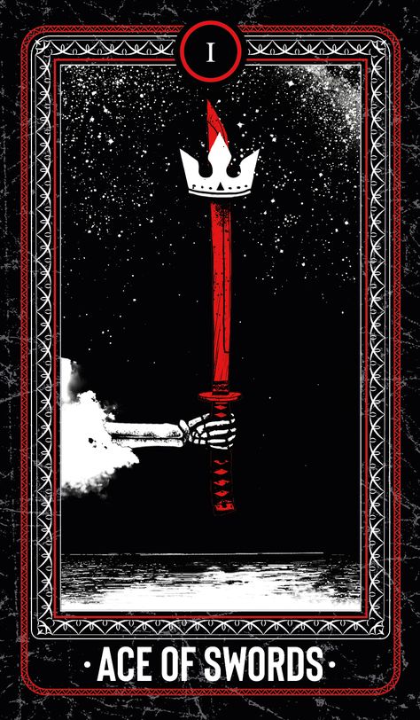 Ace of Swords from "The Bones Arcana" Tarot set by Junaid Mortimer, @jumo.art Ace Of Swords, Arcana Tarot, Swords Tarot, Rider Waite Tarot, Free Tarot, Witchy Wallpaper, Tarot Cards Art, Tarot Card Meanings, Rider Waite