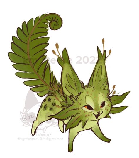 Plant Fantasy Creatures, Fern Art Drawing, Moth Cat Art, Fantasy Pet Concept Art, Fantasy Plants Concept Art, Forest Creatures Mythical, Dnd Plants, Plant Animals, Hybrid Art