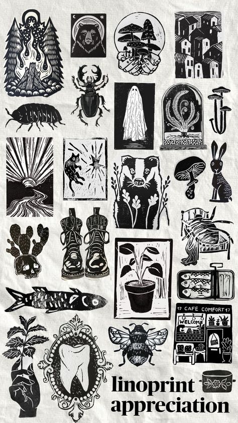 linoprint appreciation #linoprint #linocut #linocutart #printmaking Printmaking Portfolio, Linoprint Ideas, Lil Doodles, Art Eras, Linocut Printmaking, Lino Art, Sketching Ideas, Linocut Art, Downtown Girl