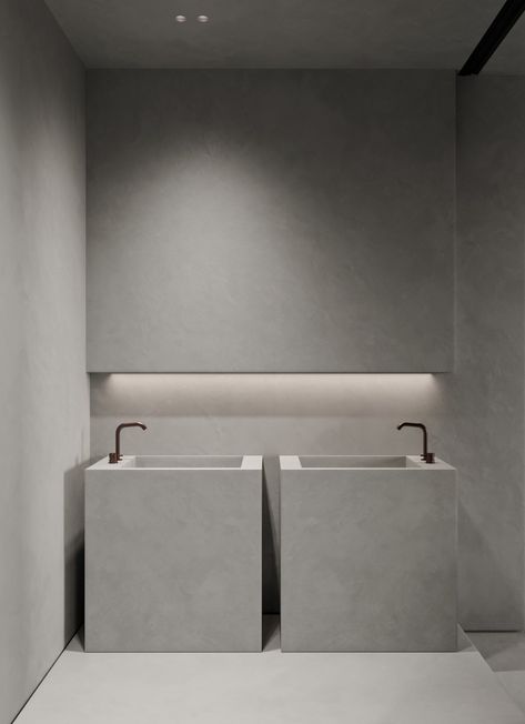 YinjiSpace - Asket Studio x Grey SP21 Minimalist Washroom, Bath Architecture, Upscale Bathroom, Marble Basin, Grey Minimalist, Wc Bathroom, Bathroom Design Styles, Minimalist Design Style, Minimalist Bathroom Design