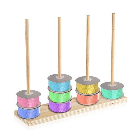 PRICES MAY VARY. Package Includes: You will get one piece of wood ribbon rack, there are also 4 wood sticks inside, the quantity is enough to meet your daily use needs, it is a good tool for sewing lovers. Good Quality: Our products are made of relatively good quality wood, and the wire frame provides the elasticity and stability needed for long-term use of the ribbon, you can use it with confidence without worrying about quality issues. Easy to Install: Our ribbon spool holder is very simple to Wrapping Tissue Paper Storage, Storing Fabric Ideas, Ribbon Display Ideas, Ribbon Storage Ideas, Craft Ribbon Storage, Spool Organizer, Storage Craft Room, Hobby Room Design, Ribbon Rack