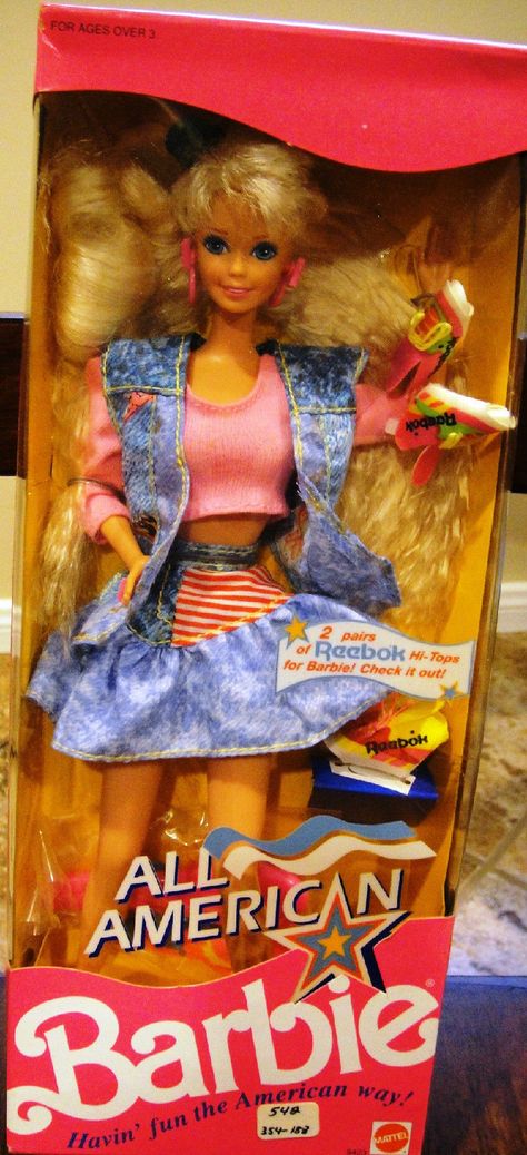 *1990 All American All American Barbie 1990, 90s Barbies, 1980s Barbie Dolls, Ken Costume, Barbie And Ken Costume, 1980's Toys, 90s Barbie, 1980s Barbie, Barbie 1990