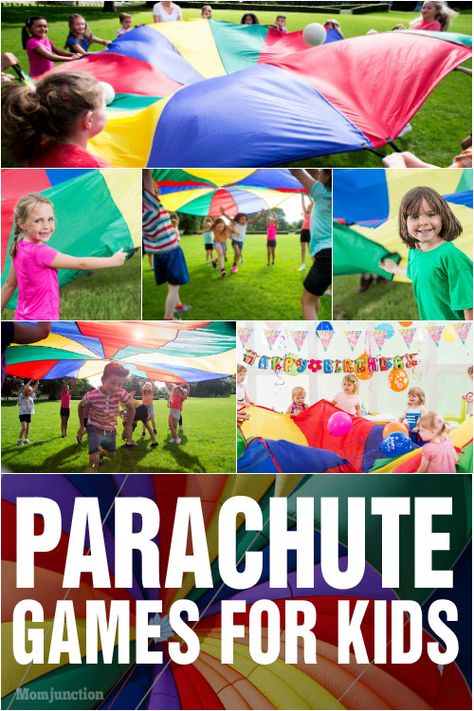 Parachute Songs, Parachute Games For Kids, Parachute Games, Group Games For Kids, Elementary Pe, Pe Activities, Pe Games, Physical Activities For Kids, Gym Games