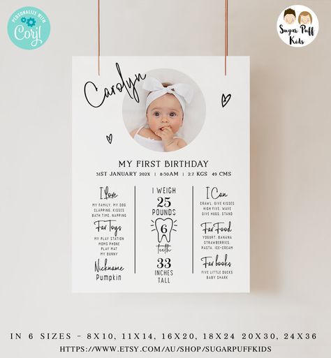 Editable Photo Minimalist First Milestone Poster, Printable Minimalist 1st Birthday Milestone Board, Instant Download Modern Milestone Board First Birthday Milestone, 1 Year Baby, I Love Mommy, Milestone Board, First Year Photos, Minimal Photo, Milestone Poster, Birthday Milestone, Birthday Items