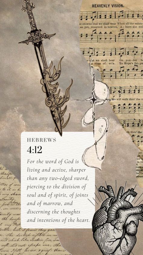 Aesthetic Biblical Wallpaper, Hebrews 4:12 Wallpaper, Bible Verse About Music, Encouraging Bible Verses Wallpaper, Christianity Aesthetic Wallpaper, Alternative Christian Aesthetic, God Collage Wallpaper, Hebrews 4:12, Bible Verse Collage Wallpaper