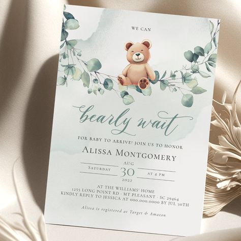 Teddy Bear Invitations teddy bear with eucalyptus baby shower invite we can bearly wait bearly wait bear eucalyptus greenery wreath cute bear cute animal baby shower baby shower invitations teddy Teddy Bear Baby Shower Invitations, Budget Baby Shower, Baby On A Budget, We Can Bearly Wait, Bear Invitations, Baby Event, Bearly Wait, Baby Shower Invitaciones, Printable Invitation Templates