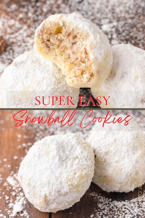 With just 6 simple ingredients, this is by far the Easiest Snowball Cookies recipe ever. Perfect for all your cookie platter gifts for friends & neighbors. Cookies For Neighbors, Snow Ball Cookies, Christmas Snowball Cookies, Snowball Cookies Recipe, Christmas Snowball, Ball Cookies, Pecan Snowball Cookies, Christmas Cookie Bars, Snowball Cookie Recipe