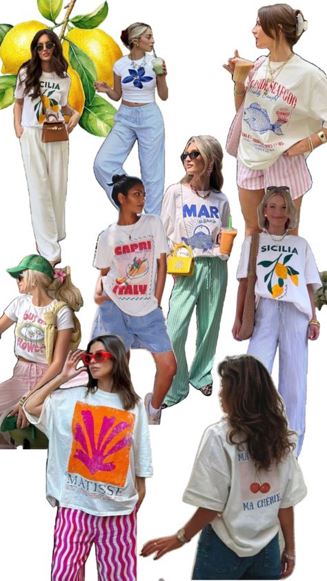 Remeras estampadas tendencial 2025 Outfit 2023, Capri Italy, Capri, Outfit Ideas, Layout, Italy, Marketing, Outfit Inspo, T Shirt