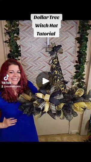 11K views · 300 reactions | New tutorial drops today! Learn how I use a dollar tree witch hat form. Full tutorial is on YT. #wreathmaker #craft #halloweendecor #howto #tutorial #spooky #witch | Southern Owls | Southern Owls · Original audio Witch Hat And Legs Wreath, Witches Hat Wreath Diy, Dollar Tree Witch Hat, Witch Hat Wreath, Halloween Pumpkin Crafts, Hat Form, Witch Wreath, Spooky Witch, Hat Tutorial