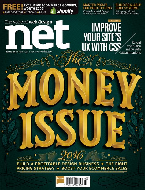 Cover for Net Magazine by Martina Flor Money Magazine, Type Inspiration, Web Design Projects, Magazine Cover Design, Web Project, Types Of Lettering, Editorial Layout, Typography Letters, Magazine Layout