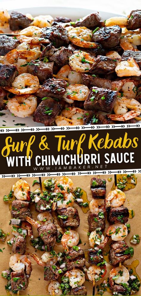 Shrimp Grilled, Steak Kebabs, Chicken Kebab Recipe, Steak Kabobs, Kebabs On The Grill, Steak And Shrimp, Grilled Dinner, Kabob Recipes, Weekend Dinner