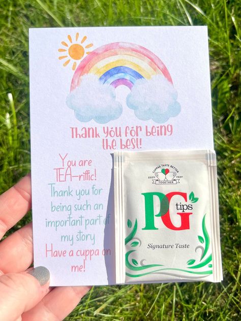 Does your child/children's teaching staff go above and beyond in their setting? These thank you cards are ideal for end of year gifts. Printed on high quality card, a lovely message with a pg tips sealed teabag. A lovely way to say 'have a cuppa on me'.  All cards/teabags are sent via Royal Mail 2nd class. Pg Tips, Tea Riffic, Activities For Girls, Leaving Gifts, Teacher Thank You, End Of Year, Above And Beyond, Thank You Gifts, Royal Mail