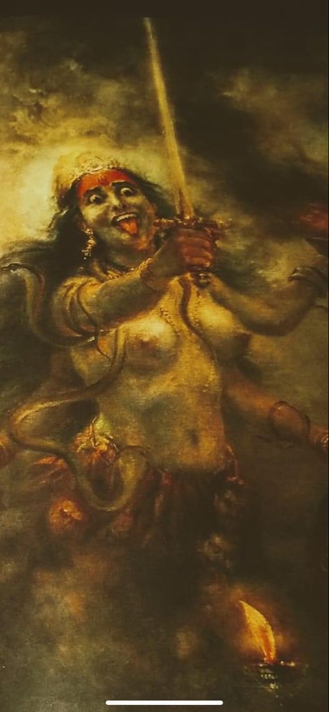 Ancient Hindu Art, Kali Goddess Aesthetic, Kumari Goddess Painting, Shakti Aesthetic, Kali Core, Shiva Illustration, Kali Devi, Maa Pic, Hindu Aesthetic