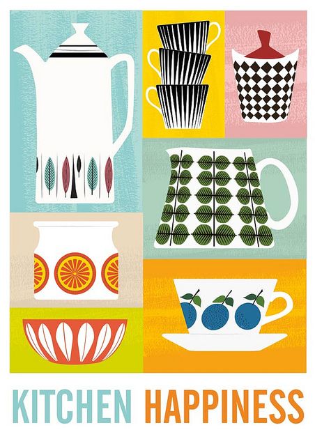 Retro Scandinavian happiness..in the kitchen. And when is the kitchen NOT happy? poster from Jan Skácelík, via Flickr Stig Lindberg, Plakat Design, Deco Retro, Scandinavian Print, Kitchen Posters, Affinity Designer, Happy Art, Kitchen Prints, Poster Retro