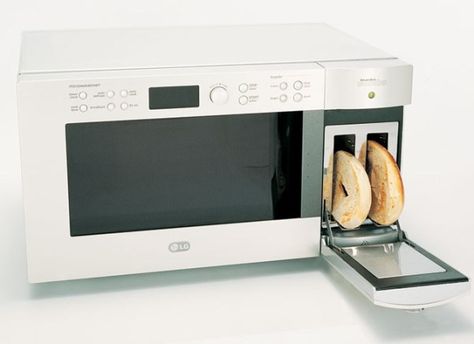 7 funny multi-function appliances for the tiny kitchen Microwave Toaster Oven, Microwave Toaster, Kitchen Appliance Storage, Small Microwave, Appliances Storage, Tiny House Cabin, Tiny House Living, Tiny Kitchen, Kitchen Equipment