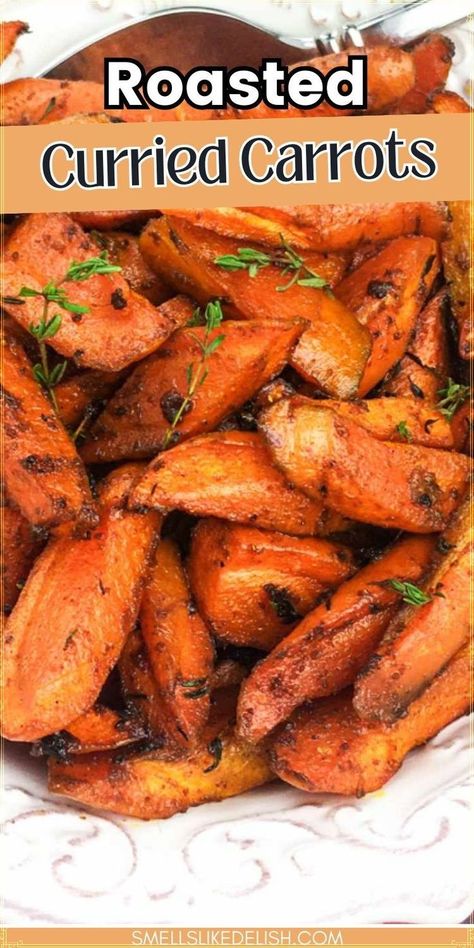 Roasted curried carrots are a vibrant and flavorful side dish that's  surprisingly simple to make. This recipe transforms humble carrots into a  delightful accompaniment to various mains, thanks to the warm embrace  of aromatic curry spices and a touch of sweetness from honey. Curried Carrots, Curry Carrots, Frozen Casserole Recipes, Vegetable Bread, Sides Recipes, Flavorful Vegetables, Vegetables Recipes, Curry Spices, Butter Chicken Recipe