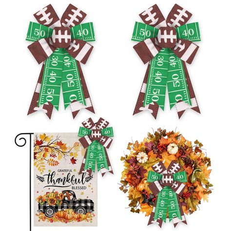 Bows For Wreaths, Super Bowl Decorations, Football Party Decorations, Football Party Supplies, Wreath Bows, Wreaths Fall, Wreath Indoor, Football Wreath, Burlap Bows