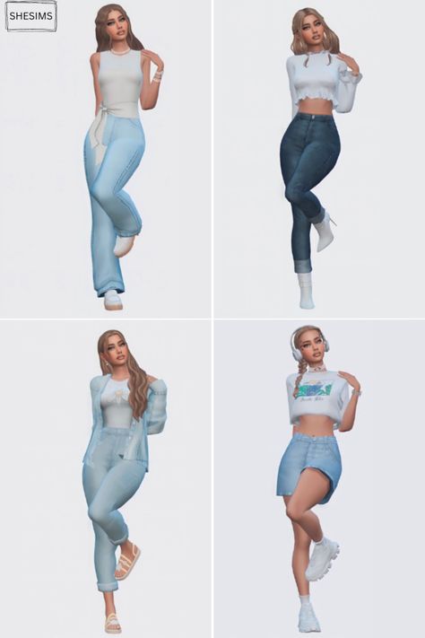 SHESIMS Sims 4 Womens Clothes, Sims 4 Cc Free Clothes, Sims Fits, Sims4 Outfits, Vacation Lookbook, Ts4 Lookbook, Sims Lookbook, Match Art, Hamptons Outfit