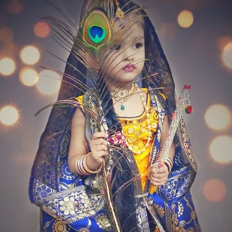 Radha Photoshoot Ideas For Kids, Gopika Dress For Kids, Krishna Photoshoot, Traditional Photoshoot, Indian Images, Owls Wallpaper, Fancy Dress Competition, Baby Fancy Dress, Baby Bouquet