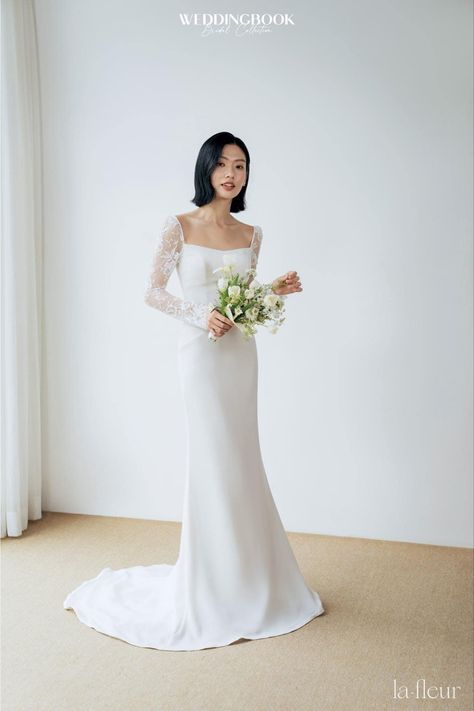 Wedding Dresses With Sleeves Mermaid, Simple Sheath Wedding Dress, Flower Sleeves, Square Neck Wedding Dress, Elegant Long Sleeve Wedding Dresses, Bridal Gown Lace, Elegant Bridal Gown, Lace Wedding Dress With Sleeves, Sheath Wedding