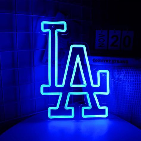 WonderfulLife Los Angeles Dodgers LA Neon Sign for Garage or Man Cave Decor,Gifts for Men With Dodge Baseball Team Logo,Blue Neon for Party,Bar,Dorm,Office Wall Art and Game Room Deco with 5V Plug Baseball Team Logo, Dodgers Sign, Blue Neon Lights, Baseball Teams Logo, Man Cave Room, Party Bar, Dodgers Baseball, Party Bars, Room Deco