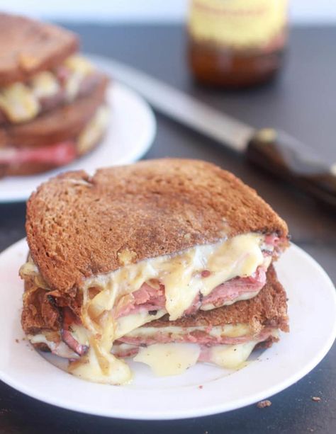 Pastrami and Caramelized Onion Grilled Cheese. - Half Baked Harvest Caramelized Onion Grilled Cheese, Onion Sandwich, Onion Grilled Cheese, Corn Beef, Pastrami Sandwich, Gourmet Sandwiches, Potato Bread, Steak Sandwich, Grilled Sandwich