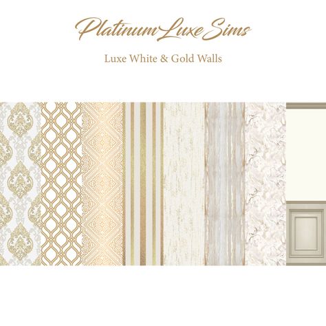 Gold Wallpapers, White And Gold Wallpaper, Sims 4 Tsr, Sims 4 House Building, Gold Furniture, Sims 4 Children, 4 Wallpaper, Sims House Design, Sims 4 Cc Furniture