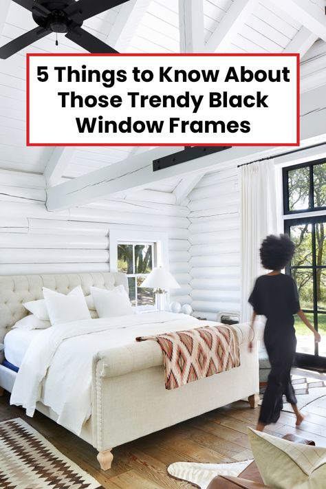 Have you noticed black-framed windows popping up on your social feeds or in new-build homes in your neighborhood? If so, we’re not surprised. #blackwindows are trending. “We’re seeing a major shift in demand,” says Lizette Sinhart, a Realtor in Westchester, New York. “Almost all new-construction homes are gravitating toward black-framed windows and phasing out the white. ” But is this a flash-in-the-pan fad or a lasting look? Here’s what you need to know about black window frames. Black Window Frames With Curtains, Interior Black Windows, Black Replacement Windows, Houses With Black Windows, Industrial Warehouse Design, Black Framed Windows, Renovation Hacks, Black Windows Exterior, Fall Bedroom Ideas