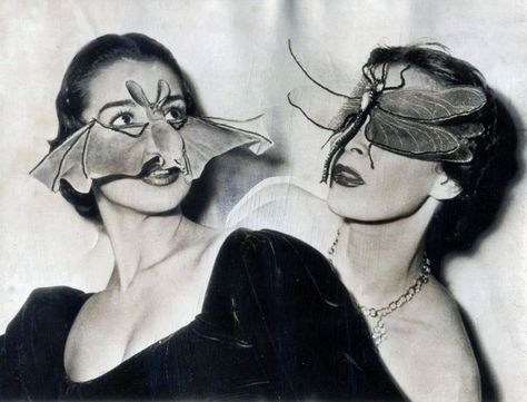 Bat and insect masks, 1950, Fernand Aubry, Coiffeur Visagiste, Paris Vintage Bizarre, Bat Mask, Weird Vintage, Creepy Vintage, Mosquito Net, Photo Vintage, Weird And Wonderful, Vintage Photographs, Vintage Photography