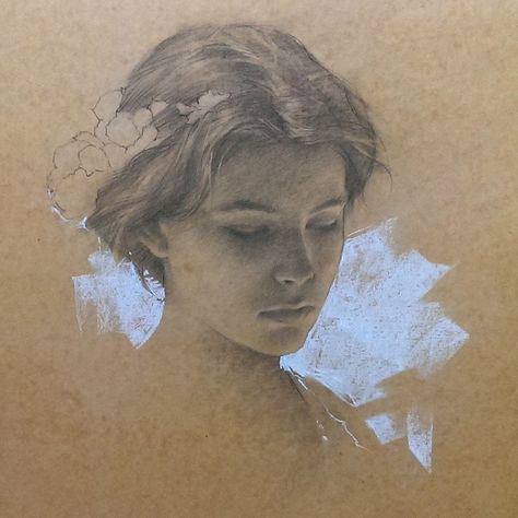 Romel de la Torre Female Face Drawing, Drawing Hands, 얼굴 드로잉, Drawing Hair, Drawing Faces, Face Sketch, Seni Cat Air, 인물 드로잉, Toned Paper