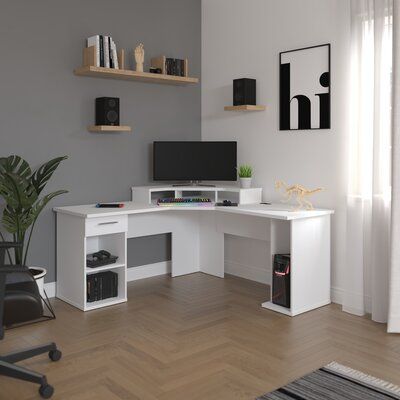 Gaming Desk White, Corner Gaming Desk, Corner Bedroom, L Shaped Corner Desk, Gaming Desk Setup, L Shape Desk, Gaming Room Setup, Perfect Desk, L Shaped Desk