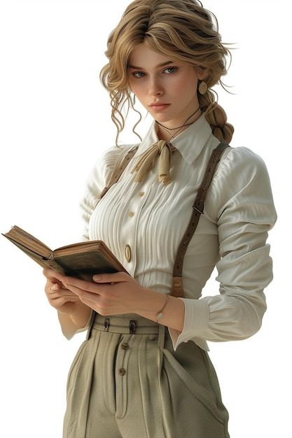 Photo detailed character design of a wri... | Premium Photo #Freepik #photo Pose With Book Reference, Writing Reference Pose, Fantasy Seamstress, Teacher Pose Reference, Reporter Character Design, Pose With A Book, Writing Pose, Pose Reference Model, Fiona Aesthetic