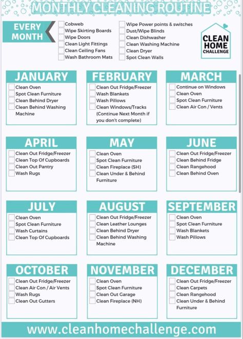 Professional Cleaning Hacks Tips And Tricks, Flylady Routines Free Printable, Cleaning Chart For Adults, Yearly Cleaning Schedule, Whole House Cleaning Checklist, Cleaning Charts, Cleaning Schedule Checklist, House Cleaning Schedule, Monthly Cleaning Checklist