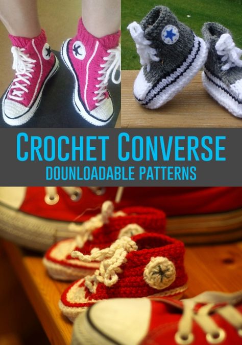 DIY Converse Shoes Crochet Converse Pattern, Converse Pattern, Converse Slippers, Diy Converse, Crochet Converse, Baby Shoes Pattern, Kit Bebe, Crochet Booties, Crochet Socks