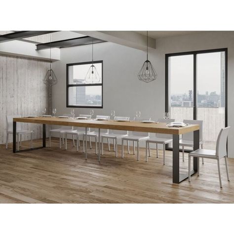 P 90, Drop Leaf Dining Table, Grande Table, Design Line, Table Extensible, Extendable Dining Table, Open Space, Furniture Shop, Wood And Metal