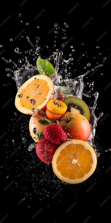 Premium Photo | A fruit salad with a splash of water. Fruits Video, Tropical Fruit Photography, Full Hd Wallpaper Download, Fruit Splash, Splash Of Water, Fruit Picture, Fruit Wallpaper, Water Splash, Fruit Photography