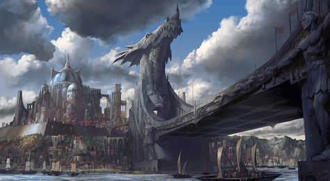 Inspirational Art - Exalted 3e Edition - Onyx Path Forums Pixiv Fantasia, Dragon City, Jaime Lannister, Rpg Map, City Pictures, Fantasy City, Fantasy Castle, Arya Stark, Fantasy Setting