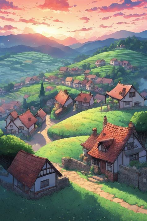 A Quaint Village Check more at https://paintlyx.com/a-quaint-village/ Village Concept Art, Village Layout, Village River, Environments Art, Fairytale Village, Colorful Village, Village Drawing, Painting Mood, Village Photo