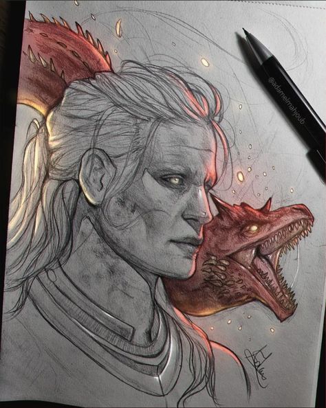 Game Of Thrones Artwork, Game Of Thrones Dragons, Daemon Targaryen, Got Dragons, Targaryen Art, Asoiaf Art, Dragon Sketch, Digital Portraits, Arte Van Gogh