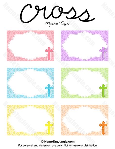 Free printable cross name tags. The template can also be used for creating items like labels and place cards. Download the PDF at http://nametagjungle.com/name-tag/cross/ Free Printable Blank Gift Tags, Blank Printable Gift Tags, Blank Gift Tag Template, Gift Tags Template, Diy Name Tags, Tag Template Free, Religious Names, Printable Cross, Nametags For Kids