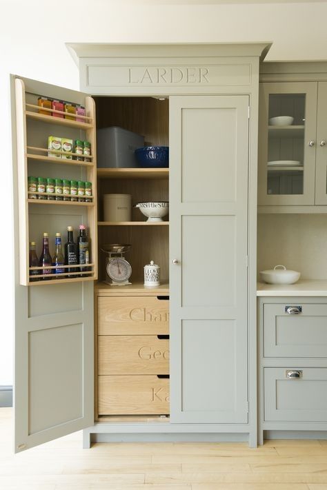 (ad) The Best Kitchen Cabinet Organization White Kitchen Cabinet of All Time Build In Pantry Cabinet, Kitchen Larder Ideas, Built In Kitchen Dresser, Built In Spice Rack, Larder Ideas, Larder Doors, Pantry Cupboard Designs, Pantry Cabinet Storage, Pantry Larder