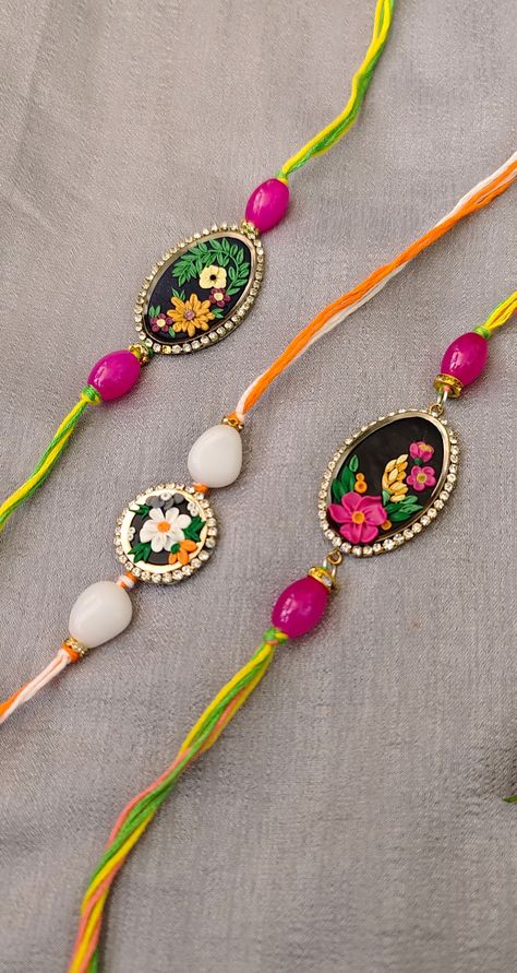 Polymer Clay Rakhi, Clay Rakhi, Rakhi Designs Handmade, Handmade Rakhi Designs, Rakhi Making, Iphone Wallpaper For Guys, Handmade Rakhi, Rakhi Design, Diy Embroidery Patterns