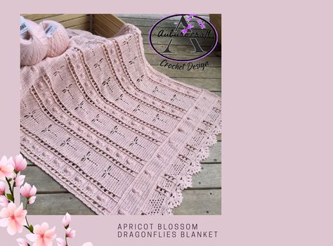 Apricot Blossom Dragonflies Blanket — Auburncraft Crochet Design-patterns-free-paid Apricot Blossom, Yarn Bee, Crochet Blanket Pattern, Crochet Design Pattern, Unique Crochet, Blanket Designs, Filet Crochet, Crochet Techniques, Colour Block